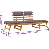 V Vrtni ležaj s jastucima 2-u-1 190 cm masivno bagremovo drvo | shoptok.hr