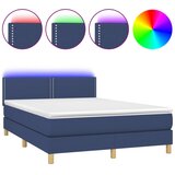 vidaXL Box spring postelja z vzmetnico LED modra 140x200 cm blago, (20724550) Cene
