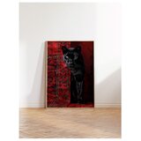Wallxpert uramljena slika 115238, crni panter na crvenom orijentalnom ćilimu, 30 x 40 cm, ram u boji prirodnog drveta Cene