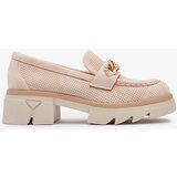 Resti Eco-suede moccasins with gold decoration in beige Zaffix- Footwear | Shoptok.si
