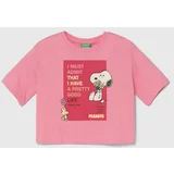 United Colors Of Benetton Otroška bombažna kratka majica X Peanuts roza barva