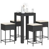 vidaXL Stol i stolice - 5-dijelni vrtni barski set od poliratana s jastucima crni - Crna 60.5 x 60.5 x 110.5 cm 4 | shoptok.hr