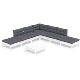 The Living Store Vrtna sedežna garnitura 8-delna z blazinami bela borovina - Vrtna Sedežna Garnitura, (21422104) | Shoptok.si