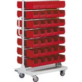 eurokraft pro Pomični regal z odprtimi skladiščnimi posodami, dvostransko, VxŠxG 1450 x 855 x 540 mm, 70 posod | Shoptok.si