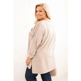 Kesi Włoski Plus Size women's cotton blouse with print beige | Shoptok.si
