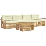  Set vanjskih sofa 5 kom. Bijela i krem Čvrsto drvo akacije | shoptok.hr