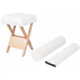 vidaXL Zložljiv masažni stolček z 12 cm debelim sedežem 2 blazini bel