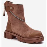 Boto Women's Fashionable Suede Boots With Zip Dark Beige Kandell | ePonuda.com