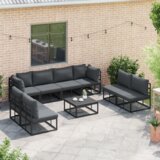 vidaXL Vrtna sedežna garnitura 8 pcs Črna 283 x 71.5 x 71 cm Aluminij | Shoptok.si