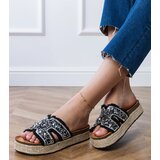 Gemre Black espadrille slides with rhinestones and stones Najros | Shoptok.si