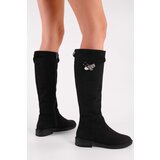 Shoeberry Women's Titan Black Suede Buckle Flat Heeled Boots Black Suede Cene