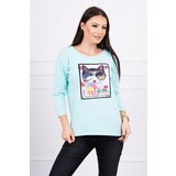 Kesi Blouse with cat graphics 3D mint | shoptok.hr