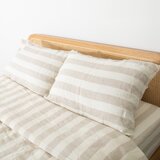 Native Natural Svetlo siva/kremno bela enojna lanena posteljnina 135x200 cm Natural Stripes – | Shoptok.si