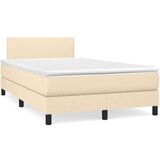 vidaXL Box spring postelja z vzmetnico krem 120x190 cm blago | Shoptok.si