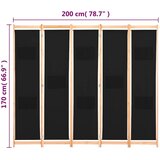 Sobna pregrada s 5 panela od tkanine 200 x 170 x 4 cm crna | Eponuda.ba