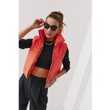 Fasardi Short quilted vest with a stand-up collar, neon orange Cene