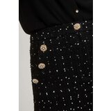 Marisse Tweed-Style Skirt With Decorative Buttons, Black | shoptok.hr
