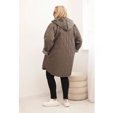 Kesi Włoski Women's Plus Size quilted jacket with a hood and the inscription HOPE cappuccino | Shoptok.si