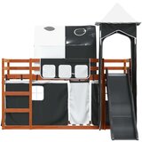 vidaXL Krevet na kat s toboganom i zavjesama bijelo-crni 90 x 200 cm | shoptok.hr