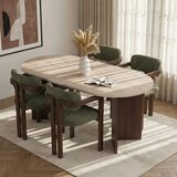 Hanah home trpezarijski set Meridia, ovalni sto i 4 stolice sa rukonaslonima, travertin, orah Milano i tamni orah, zelena šenil tkanina | Eponuda.com