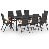  9-dijelni vrtni blagovaonski set crno-smeđi Crna Dužina stola 190 cm | shoptok.hr