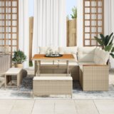 vidaXL 8-dijelni vrtni sofa set s jastučićima bež poli ratan akacija, 3-dijelni vrtni blagovaonski set s jastučićima bež poli ratan akacija | shoptok.hr