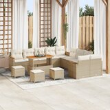 vidaXL 14-delni vrtni sofa set z blazinami Bež Poli ratan Akacija, 4-delni vrtni jedilni set z blazinami Bež Poli ratan Akacija | Shoptok.si