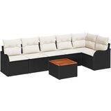 vidaXL 7-delna vrtna sedežna garnitura z blazinami Črna poli ratan akacija, 2-sedežna vrtna sofa s shrambo in blazinami Črna poli ratan Cene