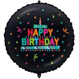 Procos Rojstnodarski folija balon – z napisom Happy Birthday, s torto in konfeti, na črni podlagi, 46 cm | Shoptok.si