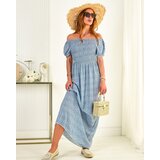Resti Blue women's patterned midi dress - Clothing Cene
