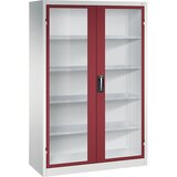 C+P Omara s krilnimi vrati z akrilnim steklom, VxŠxG 1950 x 1200 x 500 mm, 4 police, svetlo sive / rubinasto rdeče barve | Shoptok.si