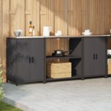 vidaXL Kuhinjski set za shranjevanje 3 pcs Črna 210 x 50 x 92 cm | Shoptok.si