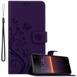 Cadorabo Sony Xperia 10 II in klasična temno modra - ovitek v cvetličnem dizajnu z magnetnim zapiranjem, stoječo funkcijo in režami za kartice, (20860397) | Shoptok.si