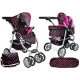  Dječja kolica za lutku 2u1 Alice sa duplim kotačima - crno/roza | shoptok.hr