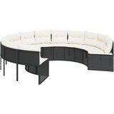vidaXL vrtni kavč z blazinami okrogel črn poli ratan, (21409636) | Shoptok.si