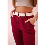 Kesi Włoski Women's viscose trousers with belt and rolled up leg burgundy | shoptok.hr