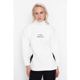 Trendyol White Stand Up Collar Color Block Loose Raised Knitted Sweatshirt Cene