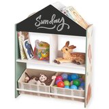 Kinder Home Dječji ormar etajerka za igračke i knjige s medvjedićem, crna ploča za pisanje, kućica FOREST | shoptok.hr