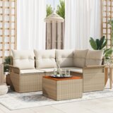 vidaXL 5-delni vrtni kavč s blazinami Bež Poli ratan Acacia | Shoptok.si