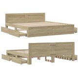 vidaXL Posteljni okvir z vzglavjem sonoma hrast 180x200 cm inž. les | Shoptok.si