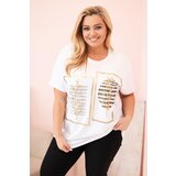 Kesi Włoski Women's cotton Plus Size blouse with rhinestones white + khaki | shoptok.hr