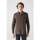 Avva Men's Brown Patterned Pocket 100% Cotton Standard Fit Regular Cut Shirt Cene