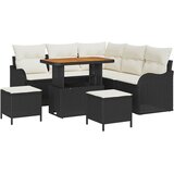 vidaXL Set vrtnih sofa s 8 komada i jastučićima Crni Poli Ratan Akacija, Dvosed sofa za vrt s pohranom i jastučićima Crni Poli Ratan, 3 komada set za objedovanje s jastučićima Crni Poli Ratan Akacija | shoptok.hr