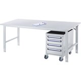 RAU Delovna miza, nastavljiva po višini, 760 - 1080 mm, masivna plošča iz bukovine, ŠxG 2000 x 800 mm, svetlo siva | Shoptok.si