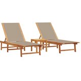  Ležaljke za sunčanje sa stolićem smeđesive 2 kom drvo/tekstilen | shoptok.hr