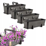 KADAX 4x Balkonski lonček 60 cm Ratan Cvetlični lončki Ročaji Stojalo Rjava, (5000352922) | Shoptok.si