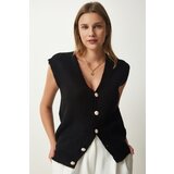 Happiness İstanbul Women's Black Metal Buttoned Woolen Knitwear Vest cene