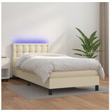  Box spring postelja z vzmetnico LED krem 100x200cm umetno usnje | Shoptok.si