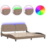  Posteljni okvir z LED lučkami kapučino 200x200 cm umetno usnje | Shoptok.si