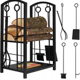 stalak za drva sa priborom crni 73cm